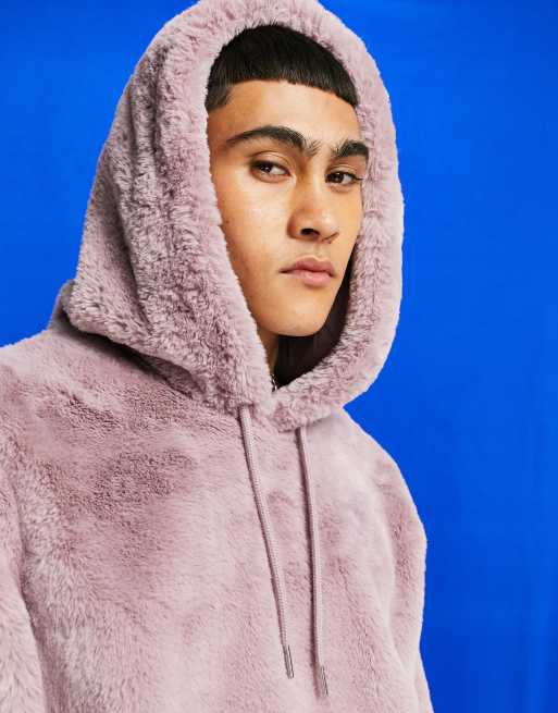 ASOS DESIGN co ord oversized faux fur hoodie in pink