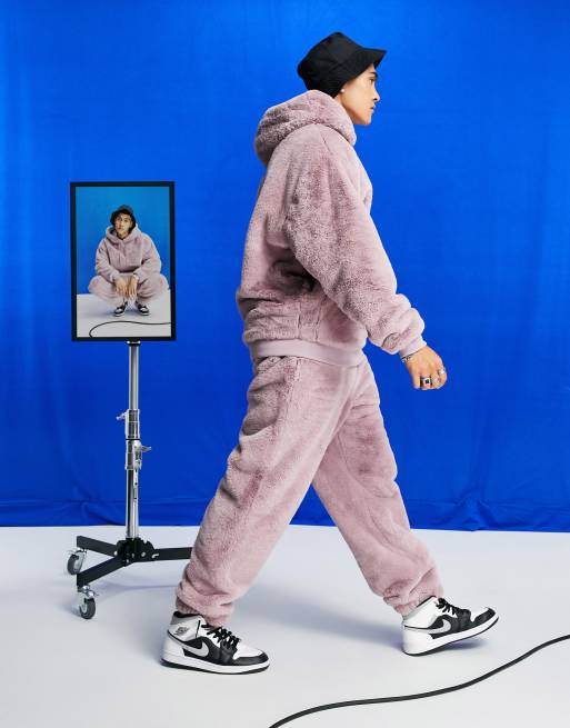 ASOS DESIGN co-ord oversized faux-fur trackies in pink