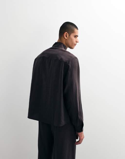 ASOS DESIGN co-ord oversized funnel neck overhead flowing shirt in brown, 4 of 6