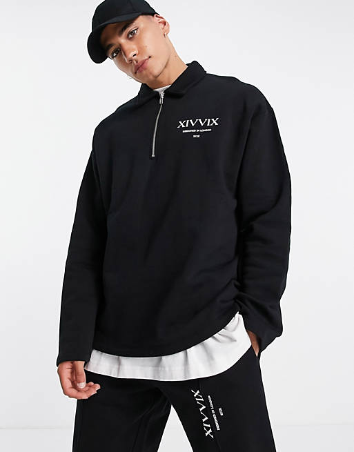 ASOS DESIGN co-ord oversized half zip sweatshirt in black with text print