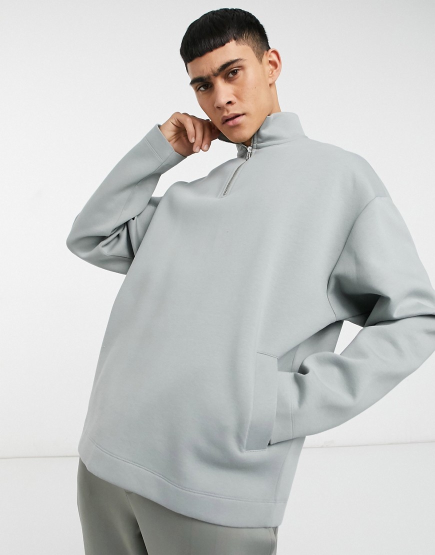 ASOS DESIGN co-ord oversized half zip sweatshirt in heavyweight bonded jersey in grey