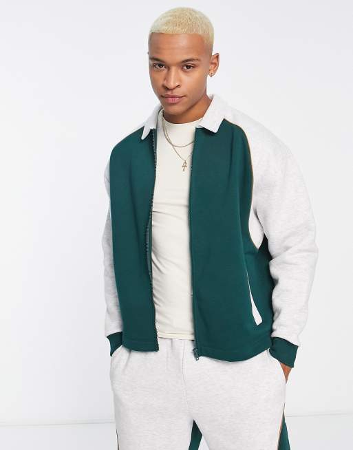 ASOS DESIGN co-ord oversized harrington jersey jacket in green | ASOS