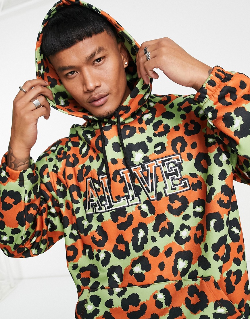 ASOS DESIGN co-ord oversized hoodie in all over animal print with text embroidery-Multi