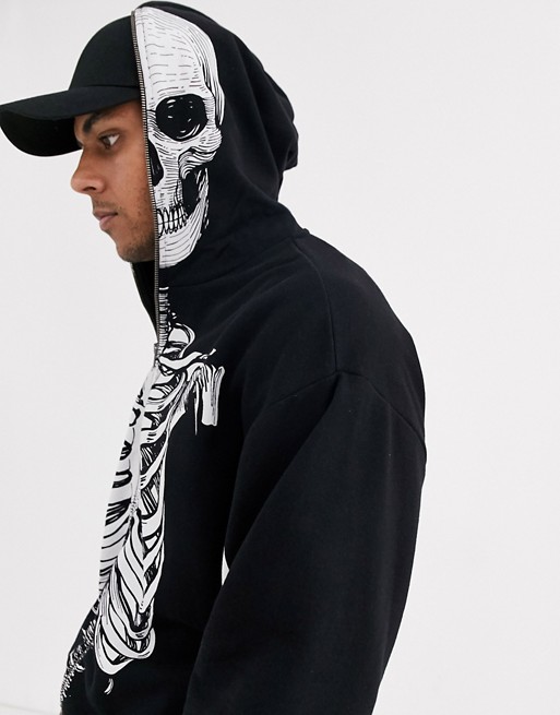 ASOS DESIGN co-ord oversized hoodie in black with halloween skeleton print
