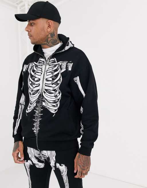 ASOS DESIGN co-ord oversized hoodie in black with halloween skeleton print  | ASOS