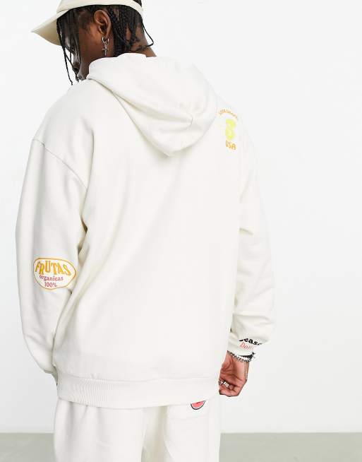 ASOS DESIGN co ord oversized hoodie in off white with multiplacement fruit sticker print ASOS