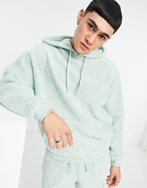 ASOS DESIGN co-ord oversized teddy borg hoodie in mint green