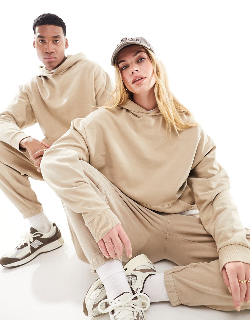 ASOS DESIGN co-ord oversized hoodie in washed beige-Brown