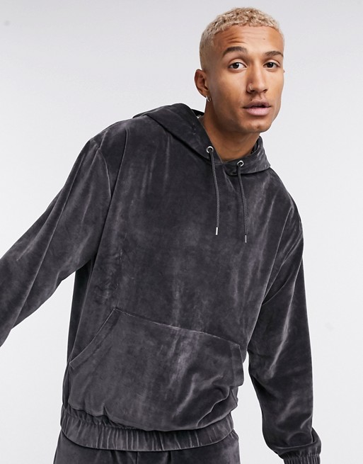 ASOS DESIGN co-ord oversized hoodie in washed black velour