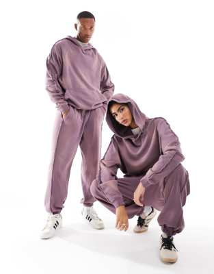 ASOS DESIGN co-ord oversized hoodie in washed purple with seam details ...