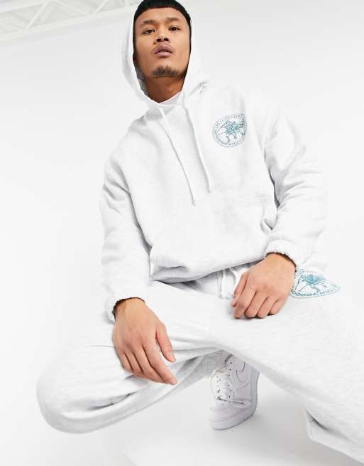 ASOS DESIGN co-ord oversized hoodie in white marl with Roman soldiers print