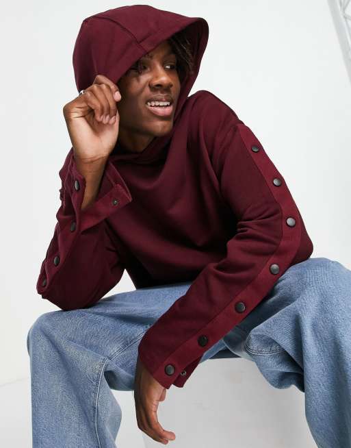 ASOS DESIGN co-ord oversized hoodie with poppers in burgundy