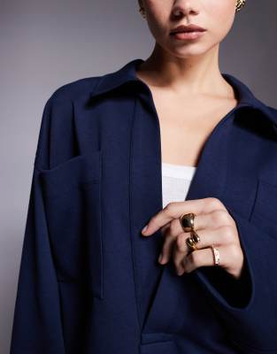 Asos Design Co-ord Oversized Interlock Shirt With Pocket Detail In Blue