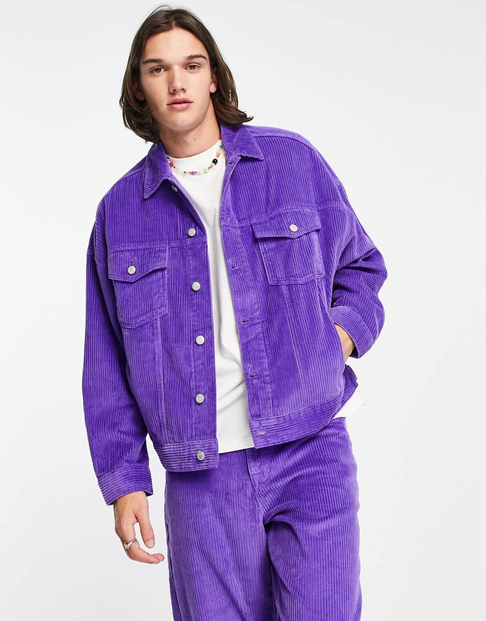 ASOS DESIGN co-ord oversized jacket in purple corduroy