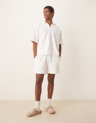 ASOS DESIGN co-ord oversized jacquard shorts in ecru-Neutral