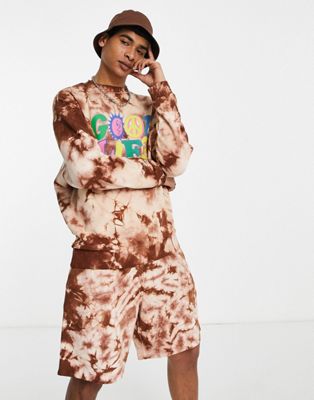 ASOS DESIGN co-ord oversized jersey shorts in brown tie dye