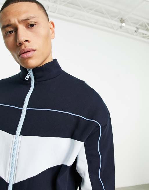 ASOS DESIGN co ord oversized jersey track jacket in blue colour block