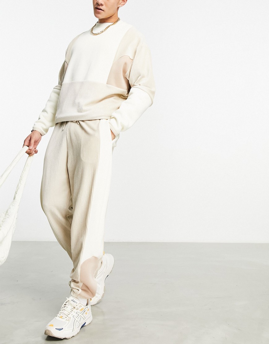 ASOS DESIGN co-ord oversized joggers in beige with cord blocking-Neutral