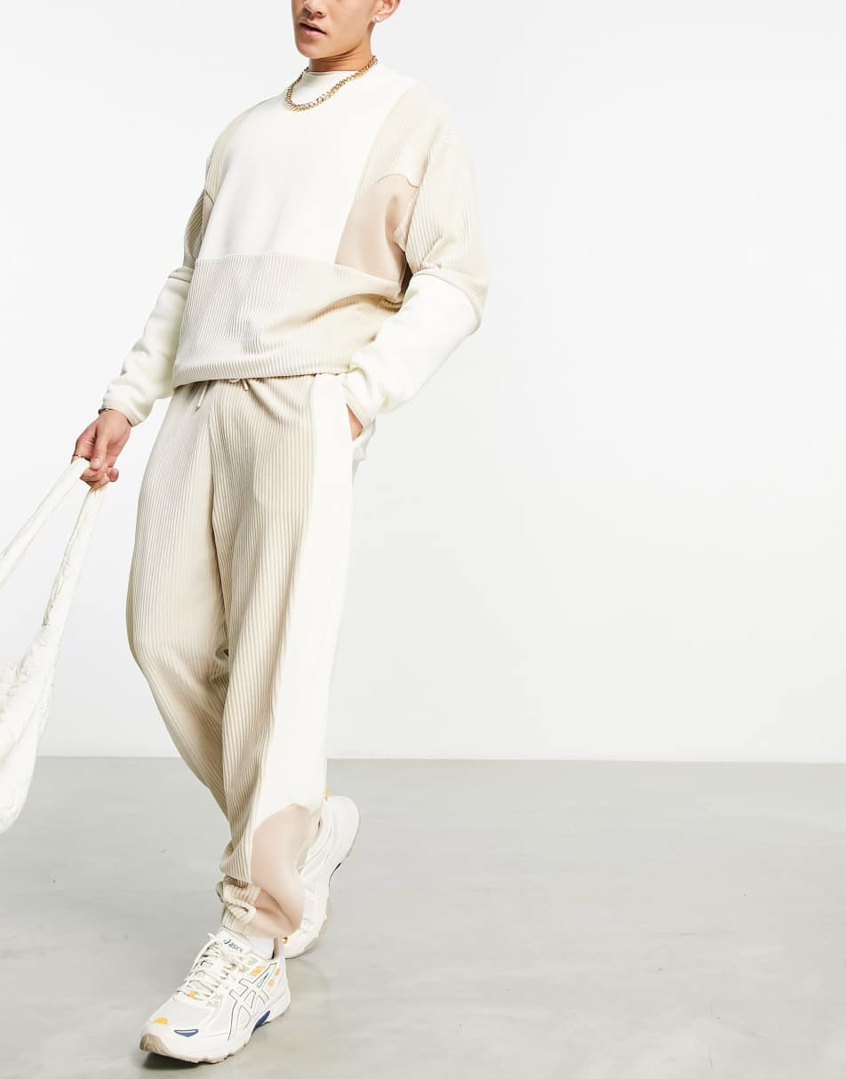 ASOS DESIGN co-ord oversized joggers in beige with cord blocking