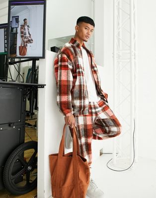 ASOS DESIGN co-ord oversized joggers in orange check texture