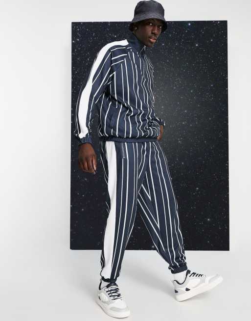 ASOS DESIGN co-ord oversized joggers in pin stripe with side panel in black & white
