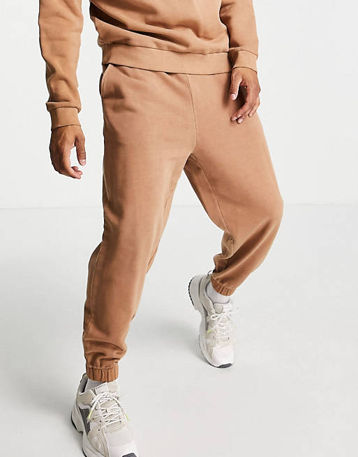 Men co-ord oversized joggers in washed brown 