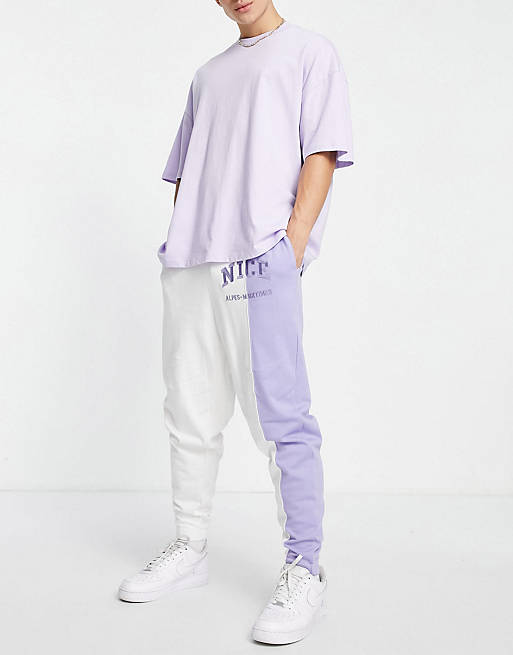 ASOS DESIGN co-ord oversized joggers with contrast leg & collegiate print