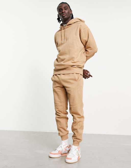 ASOS DESIGN co-ord oversized joggers with ribbed panels in beige