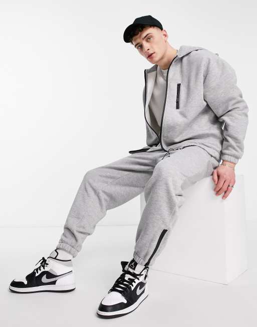 ASOS DESIGN co-ord oversized joggers with sport cuff zips in grey marl