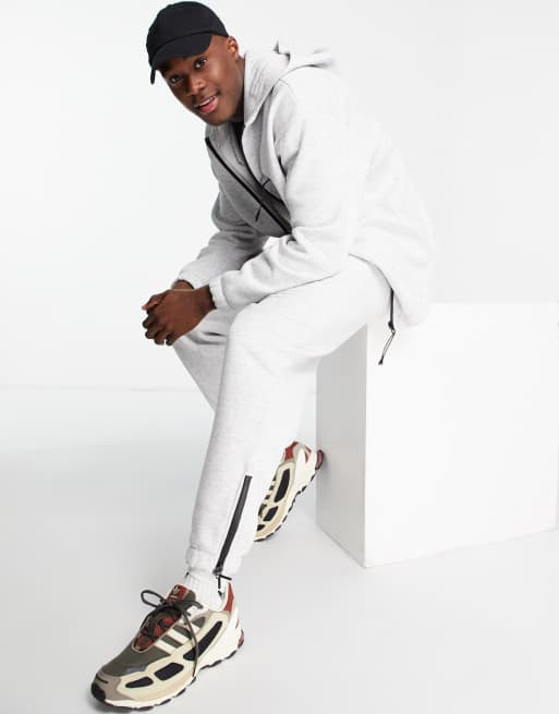 ASOS DESIGN co-ord oversized joggers with sport cuff zips in white marl, 4 of 4