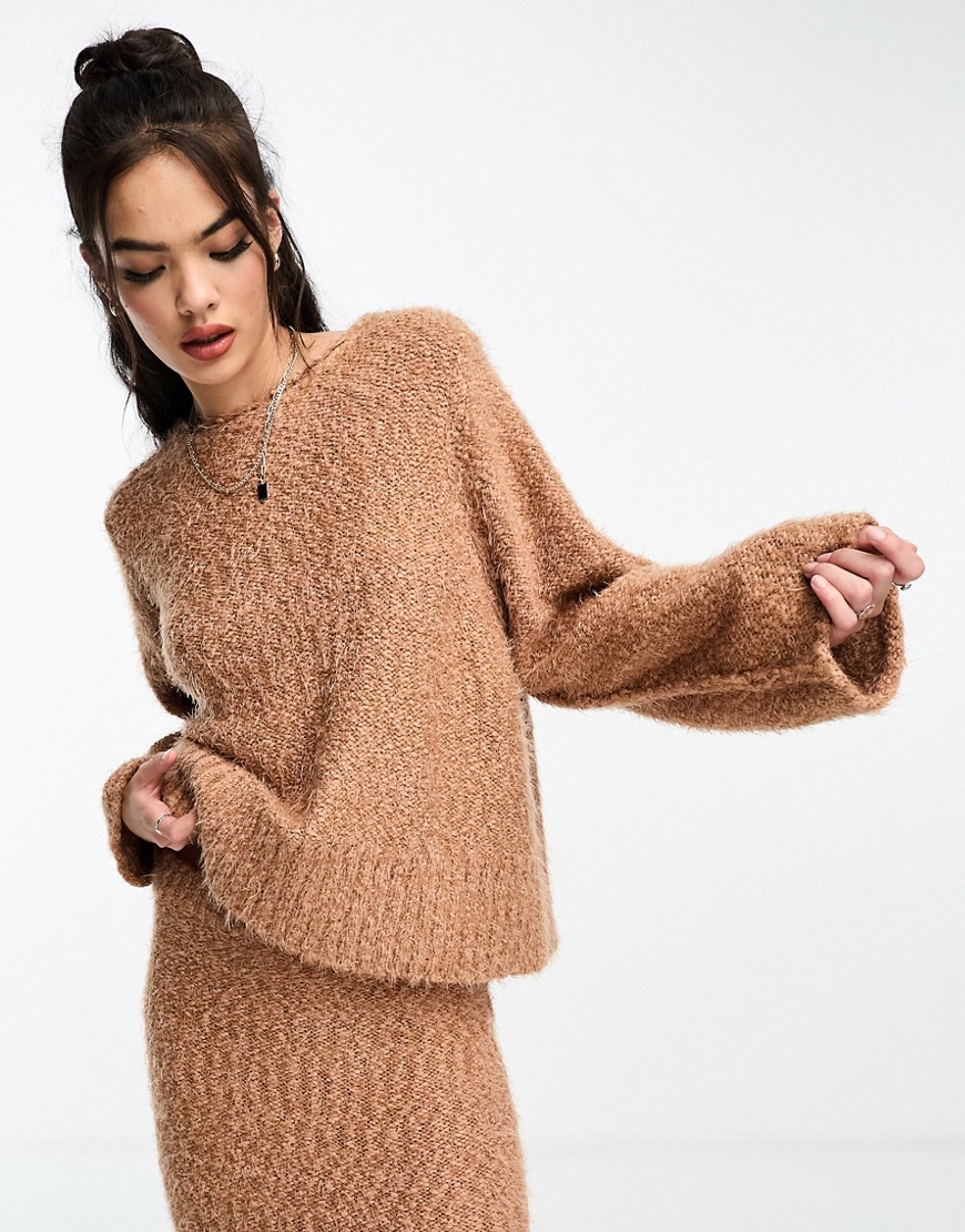 ASOS DESIGN co-ord oversized jumper in textured yarn in camel-Neutral