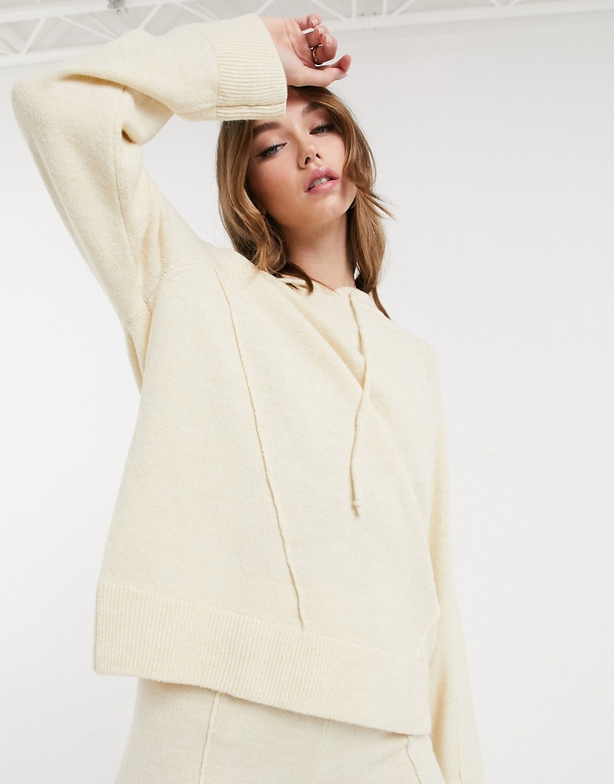 ASOS DESIGN co-ord oversized knitted hoodie in cream-Pink