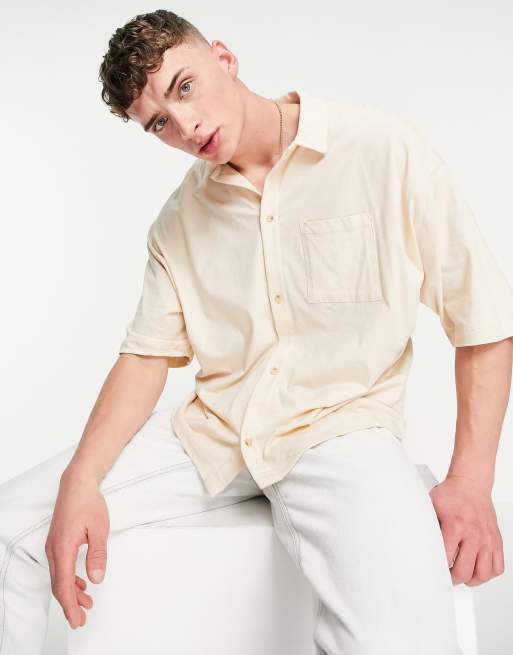 ASOS DESIGN co-ord oversized lightweight jersey shirt in beige