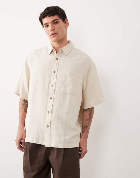 ASOS DESIGN co-ord oversized linen blend shirt in beige - view 1