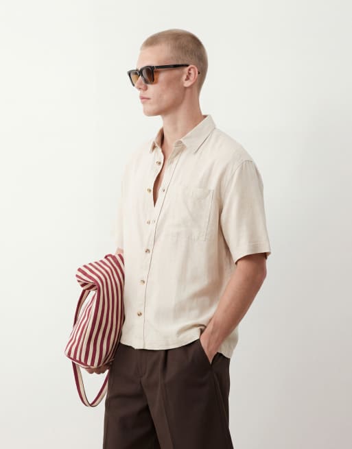 ASOS DESIGN co-ord oversized linen blend shirt in beige, 2 of 5