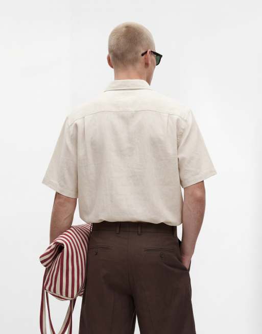 ASOS DESIGN co-ord oversized linen blend shirt in beige, 3 of 5