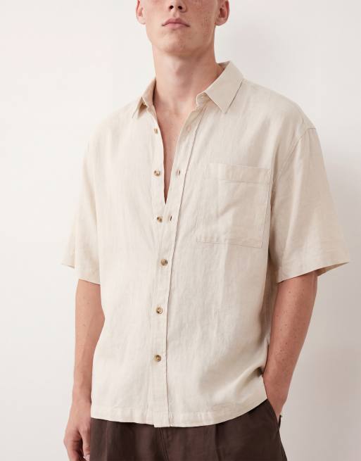 ASOS DESIGN co-ord oversized linen blend shirt in beige, 4 of 5