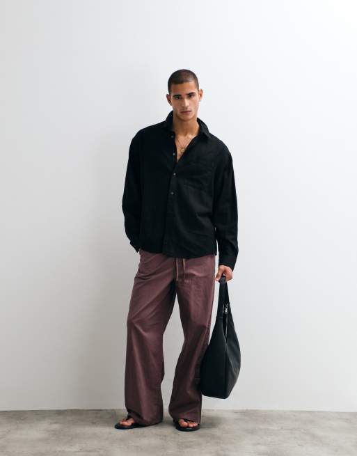 ASOS DESIGN co-ord oversized linen blend shirt in black, 3 of 5
