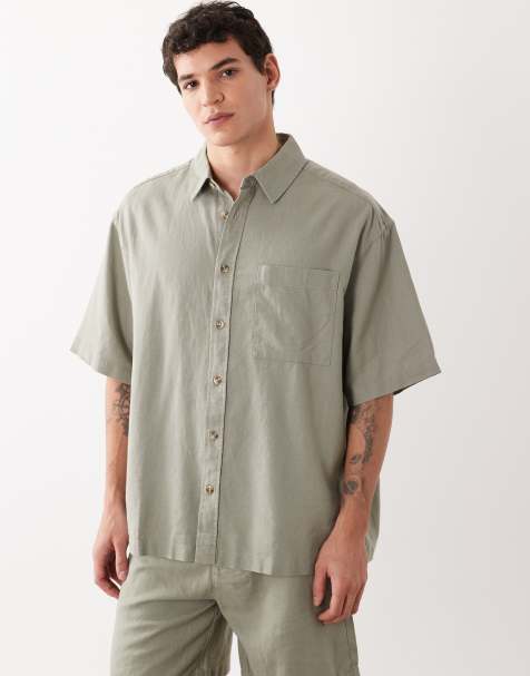 ASOS DESIGN co-ord oversized linen blend shirt in khaki - view 1