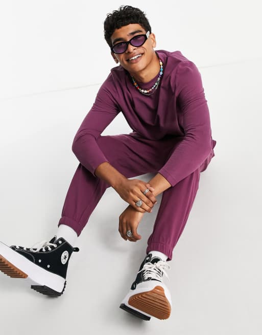 ASOS DESIGN co-ord oversized long sleeve pique t-shirt in deep purple