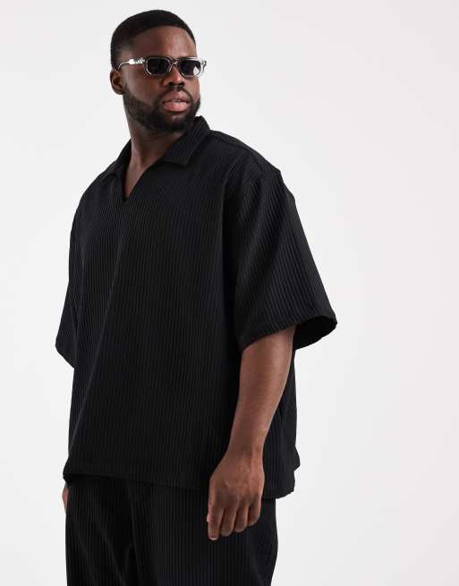 ASOS DESIGN co-ord oversized overhead plisse shirt in black, 2 of 5