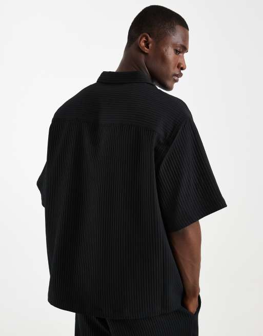 ASOS DESIGN co-ord oversized overhead plisse shirt in black, 5 of 5