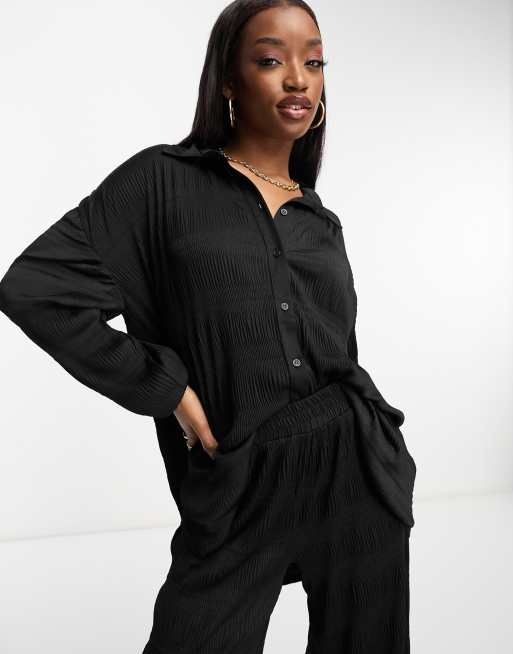 ASOS DESIGN co-ord oversized plisse shirt in black