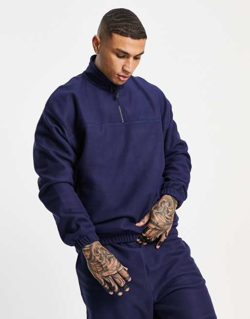 ASOS DESIGN co-ord oversized polar fleece half zip sweatshirt in navy