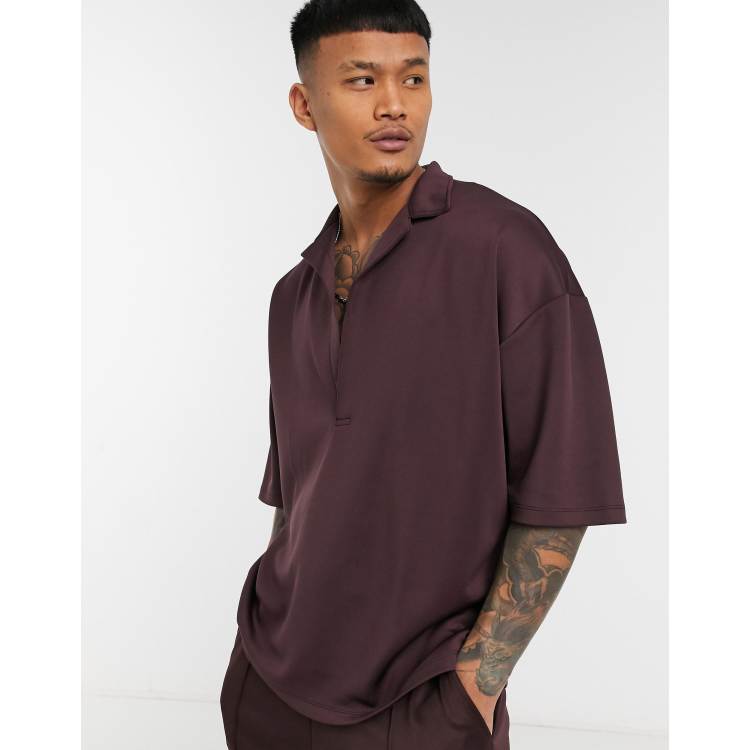 ASOS DESIGN Curve oversized polo T-shirt in brown