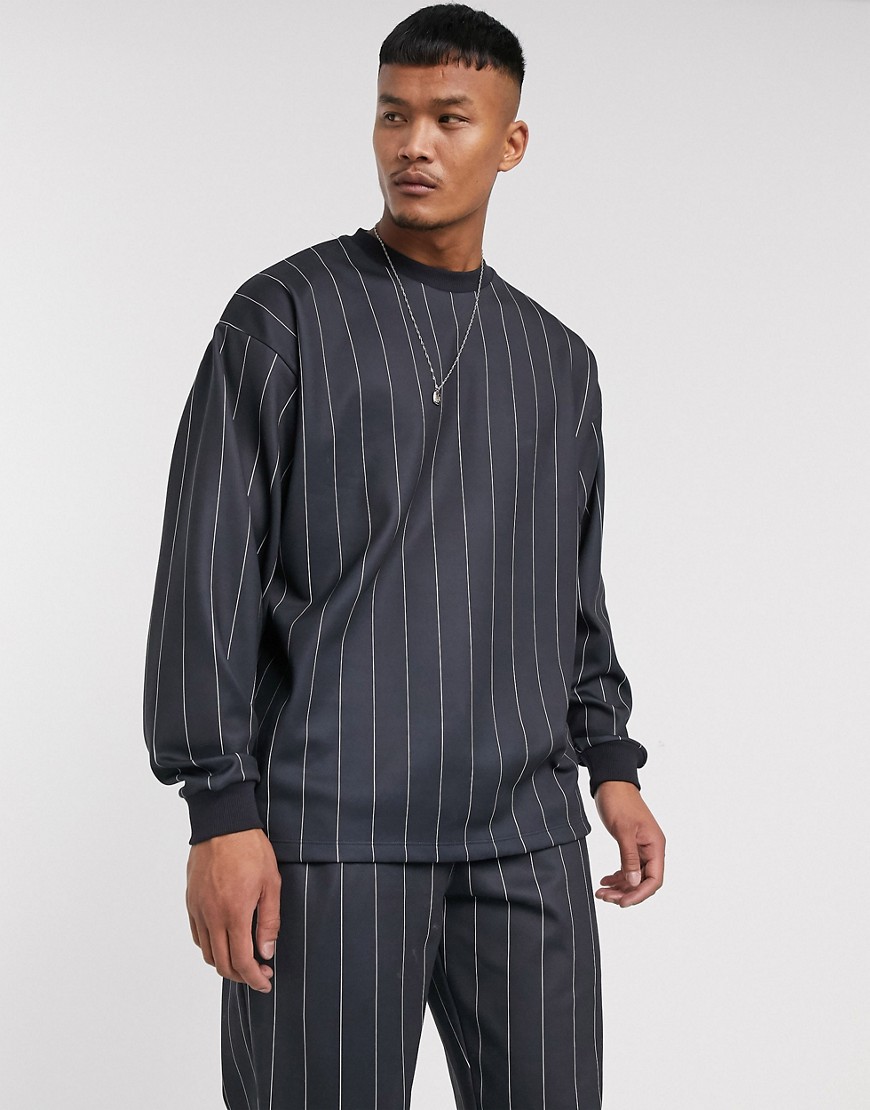 ASOS DESIGN co-ord oversized poly tricot sweatshirt with all over stripes-Black