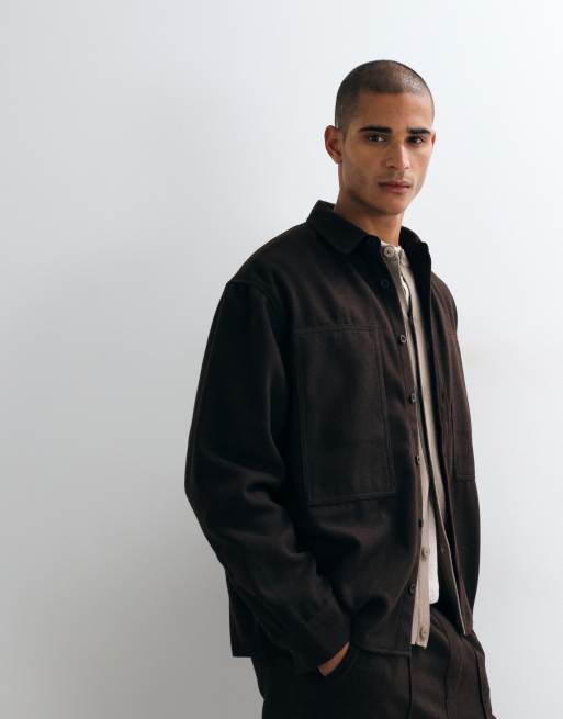 ASOS DESIGN co-ord oversized shirt with wool in brown, 3 of 5