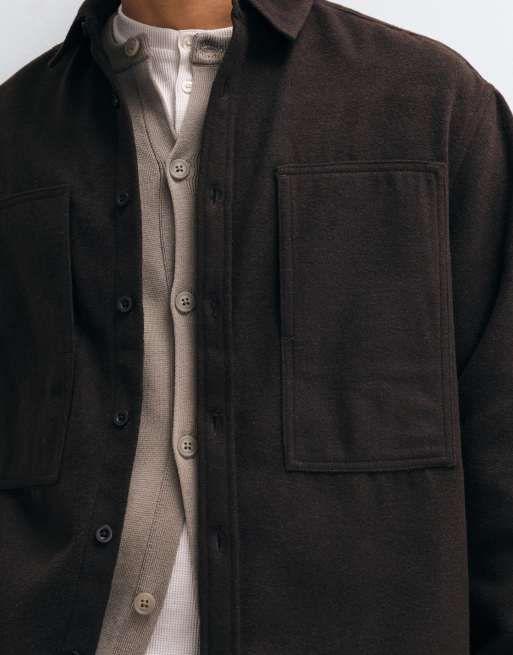 ASOS DESIGN co-ord oversized shirt with wool in brown, 4 of 5
