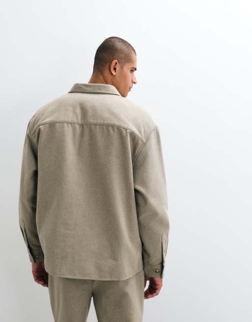 ASOS DESIGN co-ord oversized shirt with wool in light brown, 4 of 5