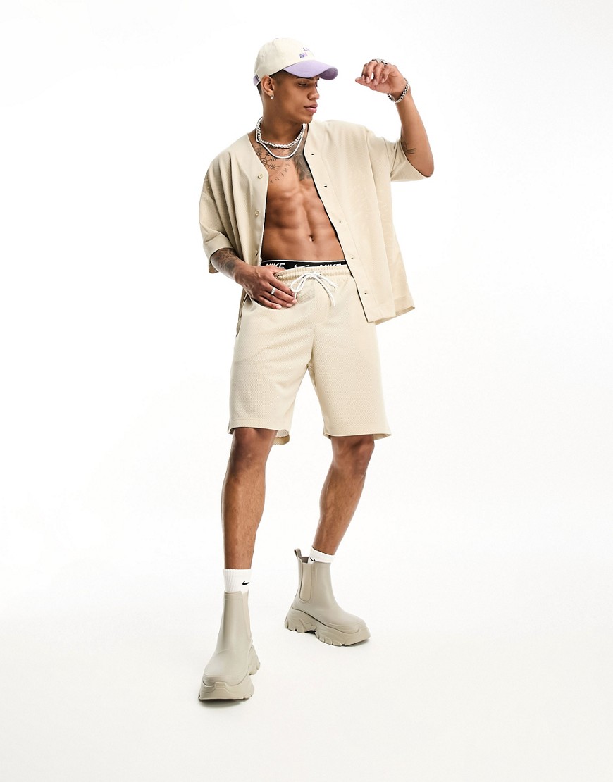 ASOS DESIGN co-ord oversized shorts in beige sporty mesh-Brown